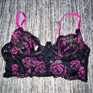 True by‎ Rue 21 Womens Size 34B Underwire Bralette Black Purple Lace Adjustable